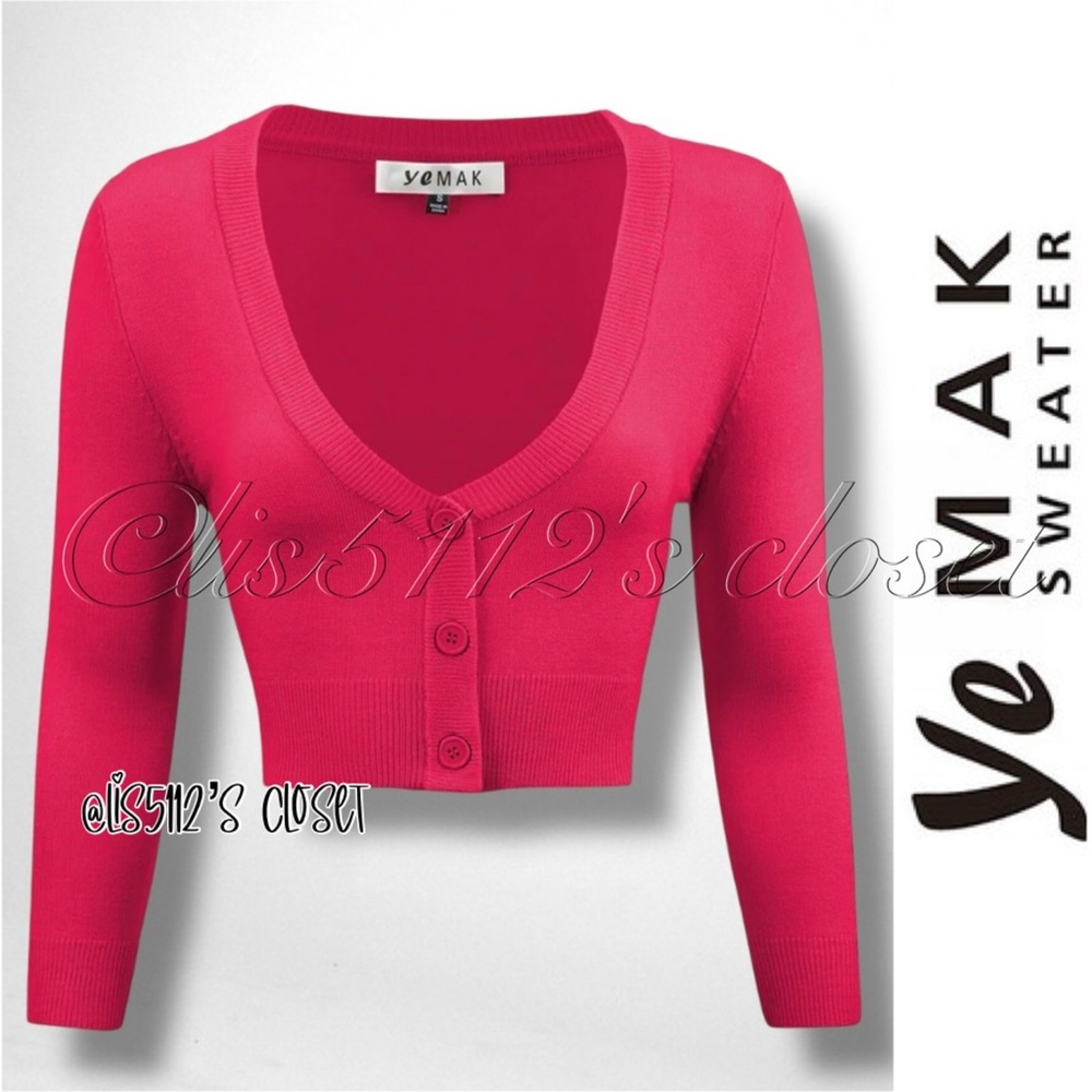 Ye MAK Rose Pink Cropped 3/4 Sleeve Cardigan Sweater Cardi 2X
